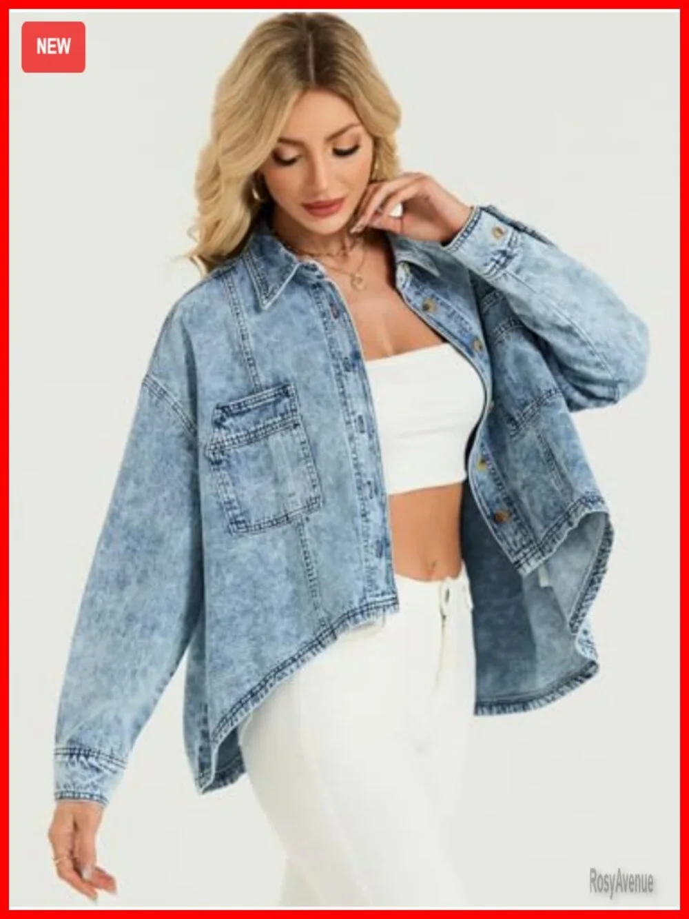 Oversized Denim Jacket Women Batwing Sleeve Cropped Shacket Lightweight Cardigan